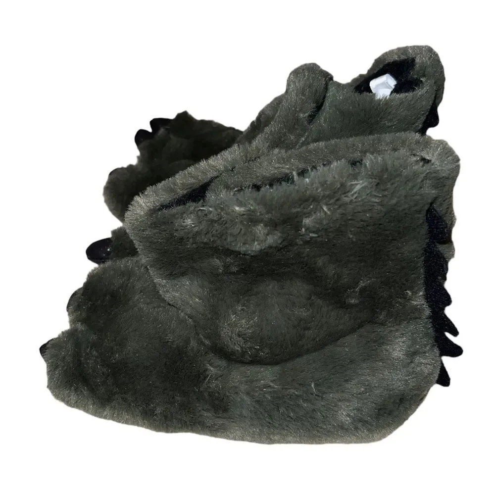 Target grey plush dinosaur slippers with claws youth size medium‎ 7/8